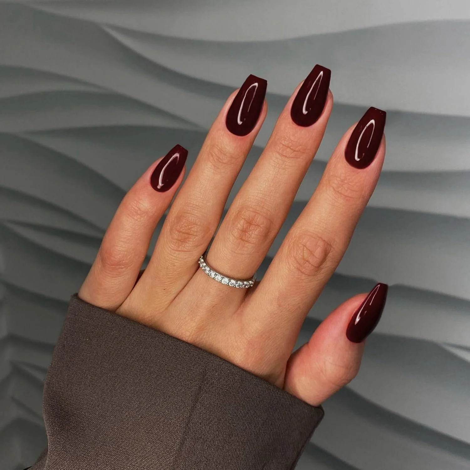 Long Coffin Deep Dark Red Glossy — Winter Nail Colors