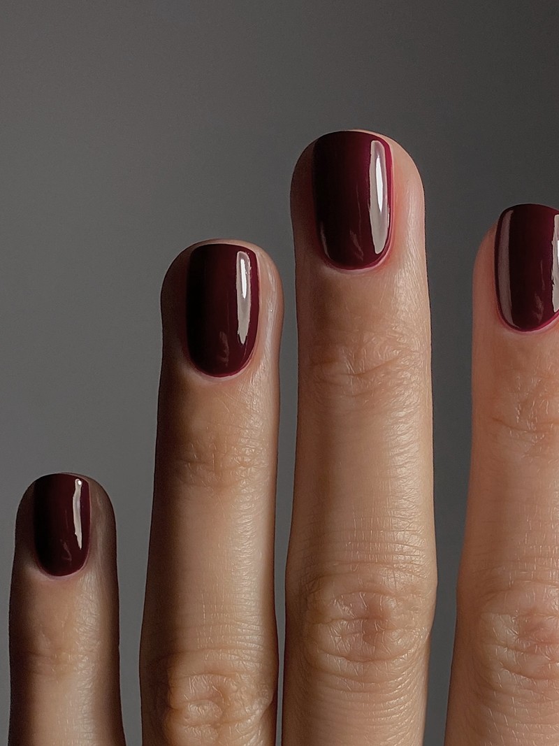 Classic Deep Burgundy Short Oval Nails — Burgundy Nails