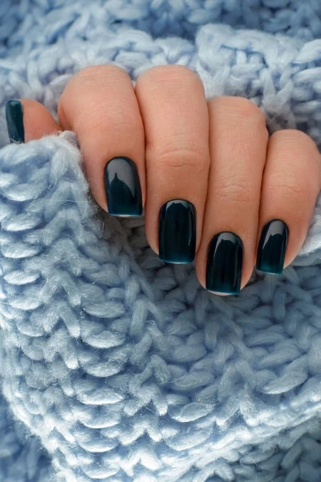 Deep Teal Rounded Square Nails Deep Teal Rounded Square Nails — Winter Nails