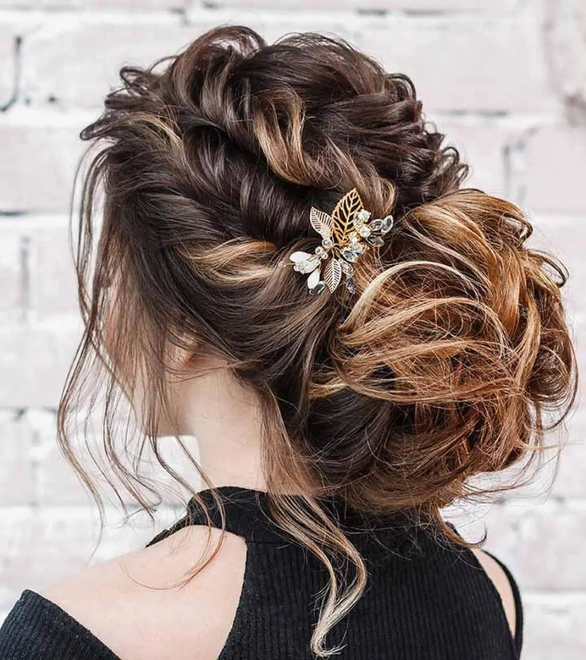 Messy Updo With Caramel Highlights — Winter Formal Hairstyles