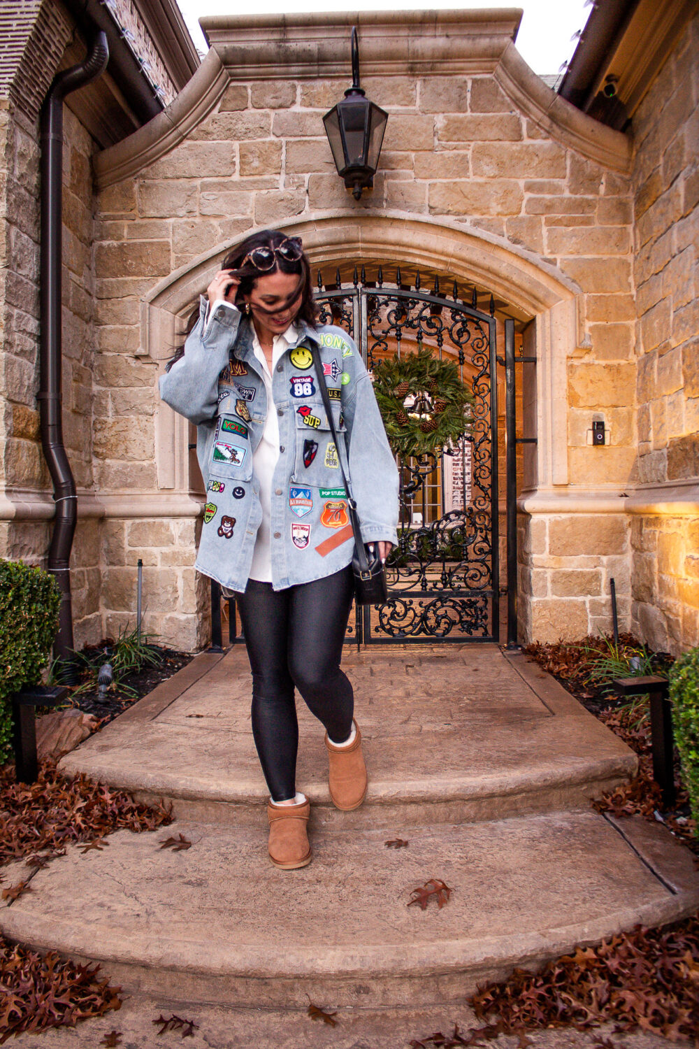 Casual Cool: Patchwork Denim Jacket with Shearling Boots Casual Cool: Patchwork Denim Jacket with Shearling Boots — December Outfits