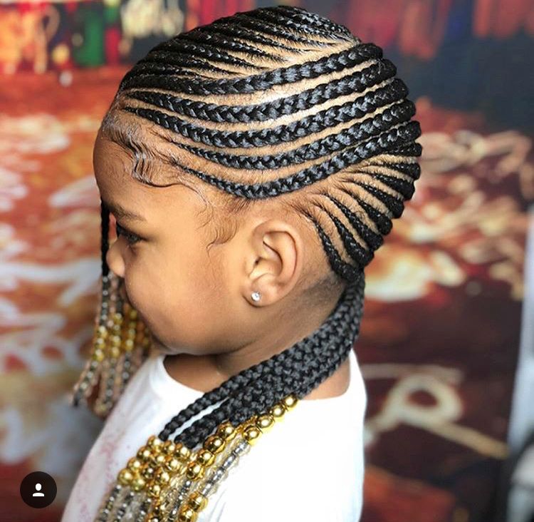 Side-Swept Cornrows with Gold Beads Side-Swept Cornrows with Gold Beads — Winter Hairstyles for Black Kids