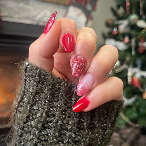 Glossy With Dense Glitter Visual Idea Glossy With Dense Glitter Visual Idea — Winter Dip Powder Nails