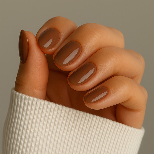 Short Oval Rich Brown Glossy Short Oval Rich Brown Glossy — Winter Nude Nails