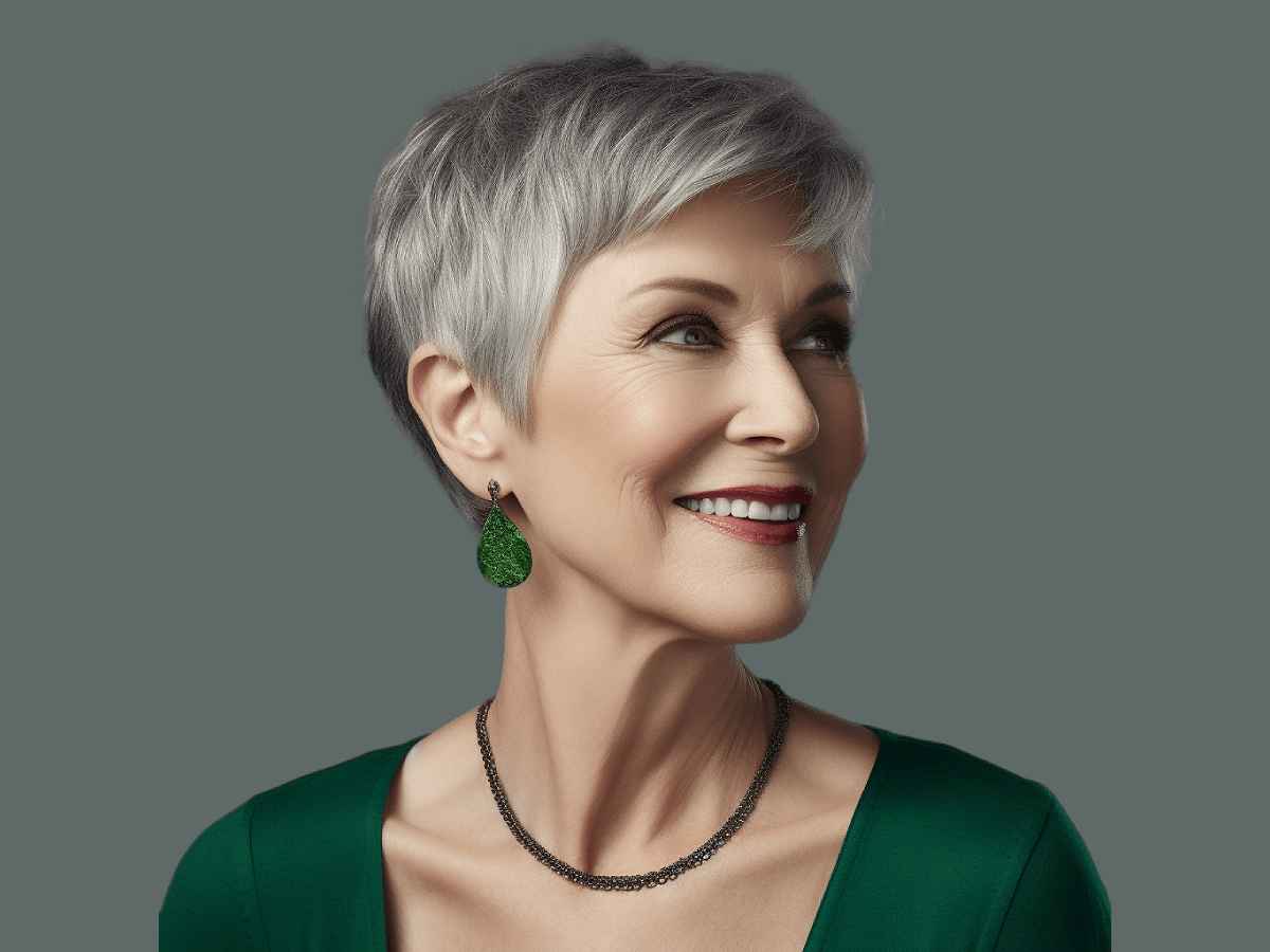 Cool Silver Pixie with Textured Bangs — Winter Haircuts for Women Over 60