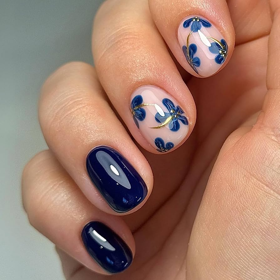 None Flawless Short Square Glossy Navy — Navy Blue Nails