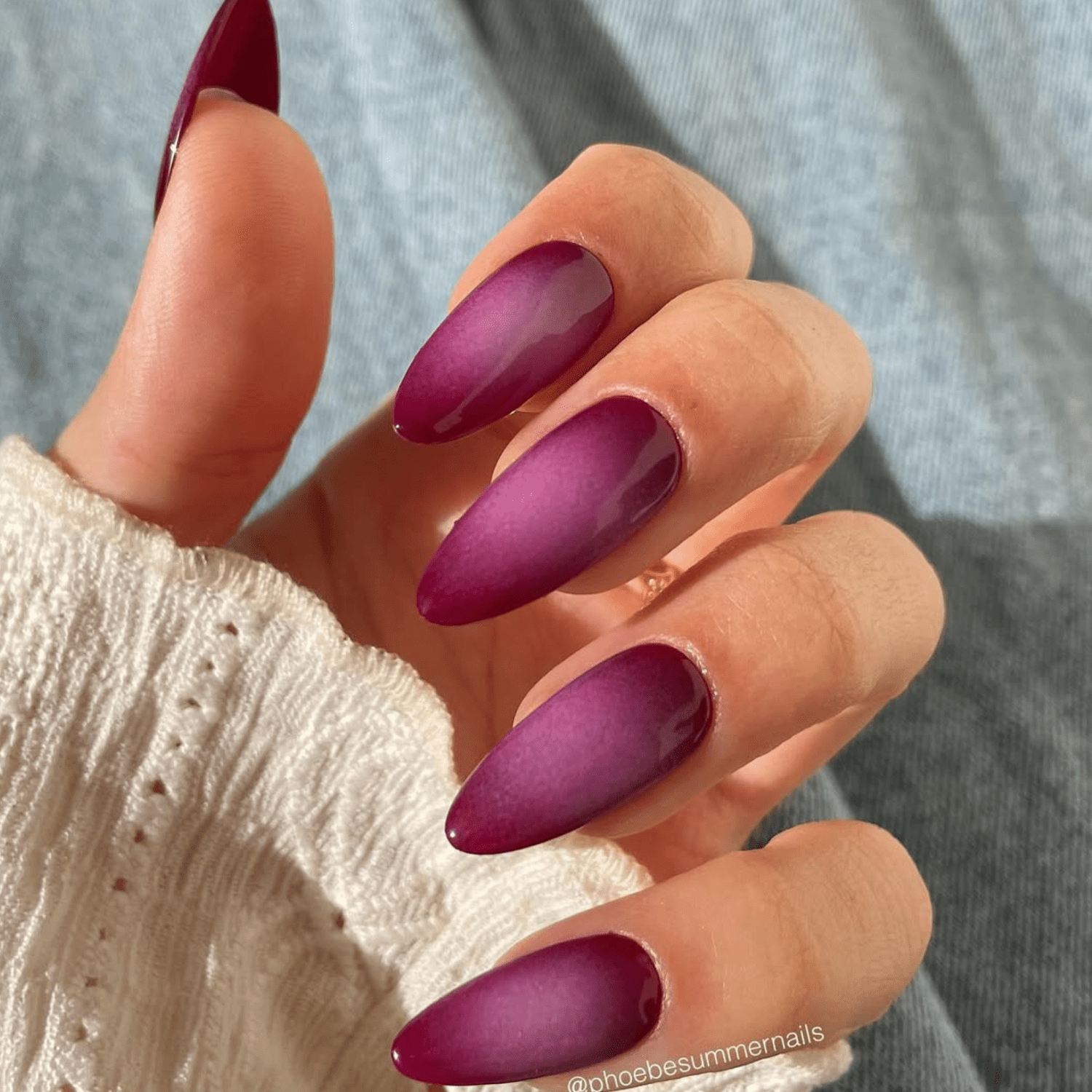 Lilac to Purple Shimmer Ombre Oval Nails Lilac to Purple Shimmer Ombre Oval Nails — Long Winter Nails