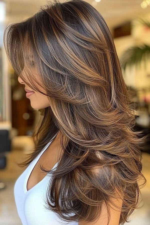 Layered Chestnut With Caramel Dimension Layered Chestnut With Caramel Dimension — Chestnut Brown Hair