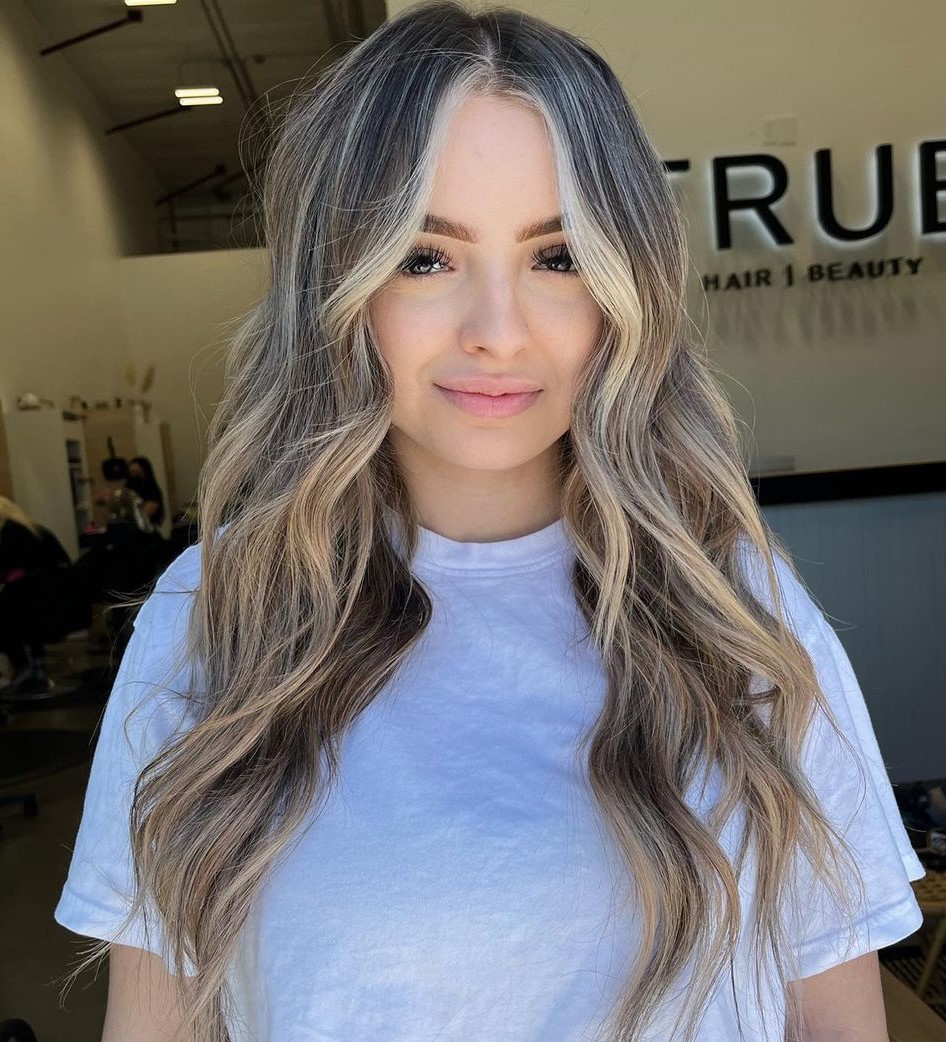 Collarbone Dark Blonde Money Piece — Reverse Balayage