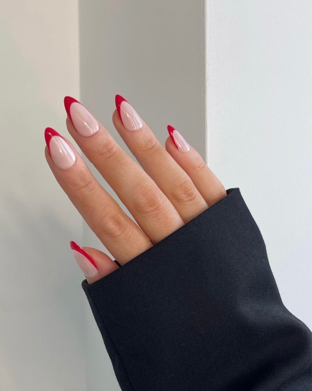 Red French Tip Nude Almond Nails Red French Tip Nude Almond Nails — Classy Winter Nails