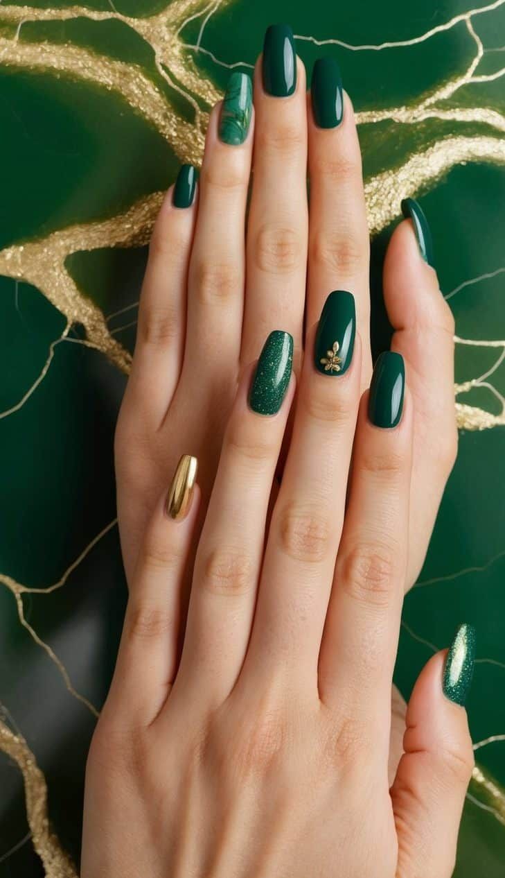 Glossy Glitter Visual Idea — Emerald Green Nails