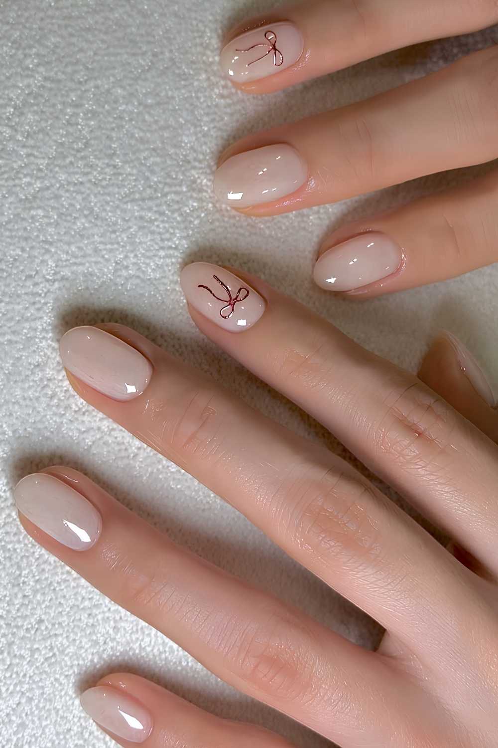 Minimalist Red Bow Accent Nails — Cute Winter Nails