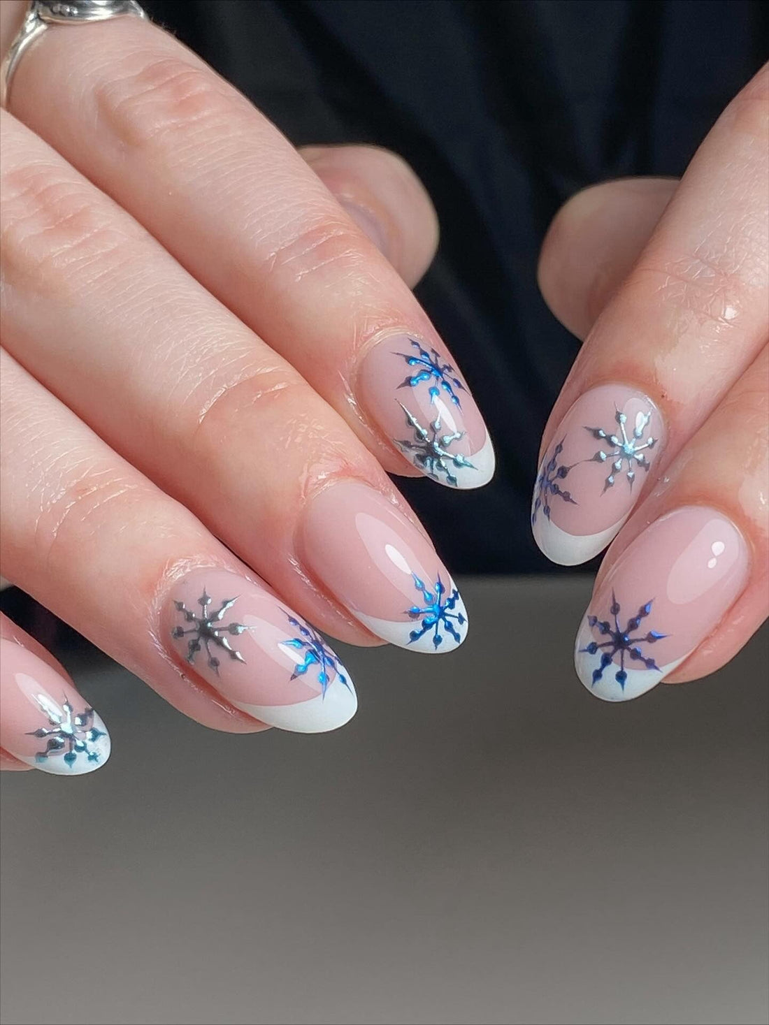 Nude French Tip Snowflake Decals Nude French Tip Snowflake Decals — Winter Acrylic Nails