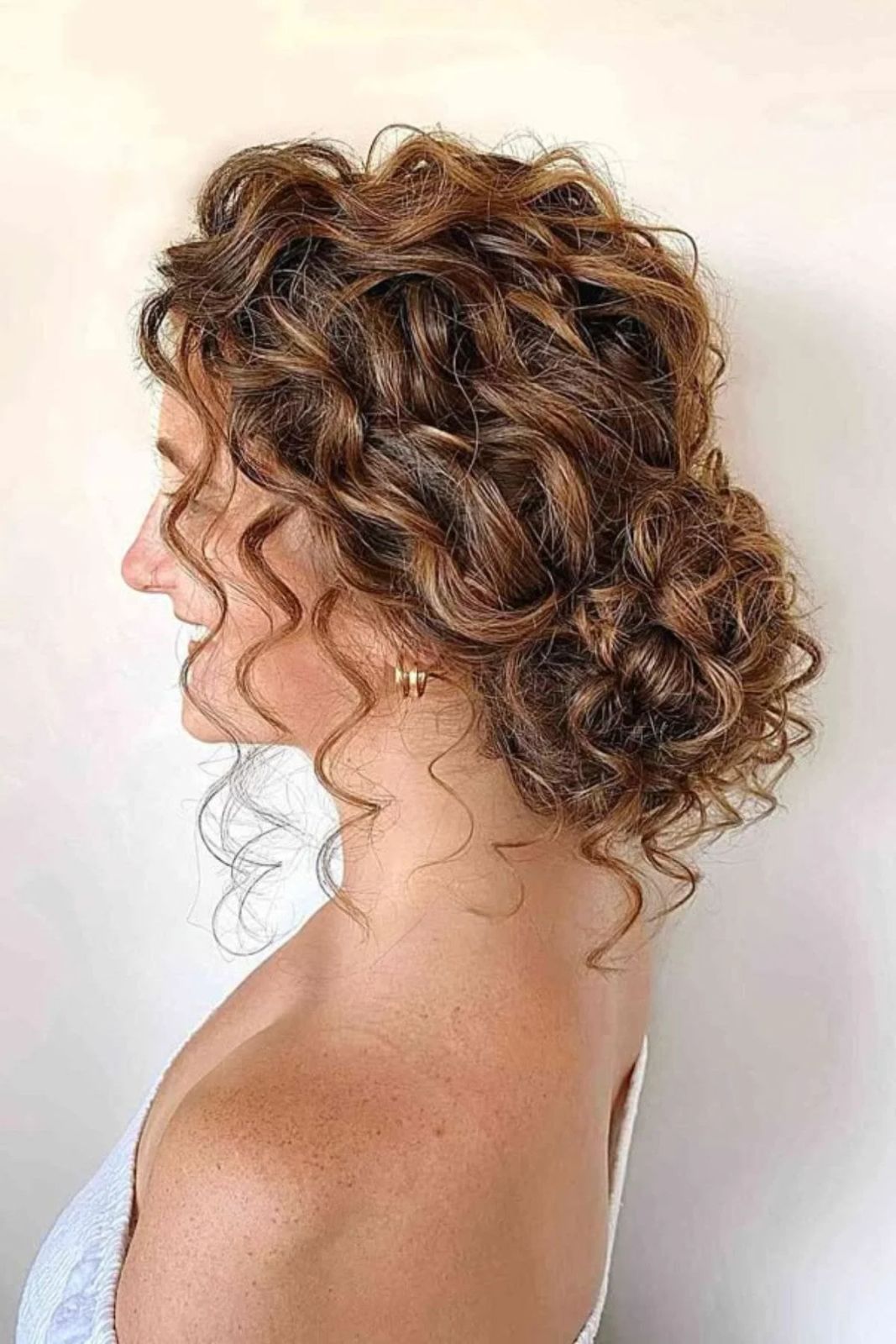 Loose Curly Updo With Caramel Highlights Loose Curly Updo With Caramel Highlights — Winter Wedding Hairstyles