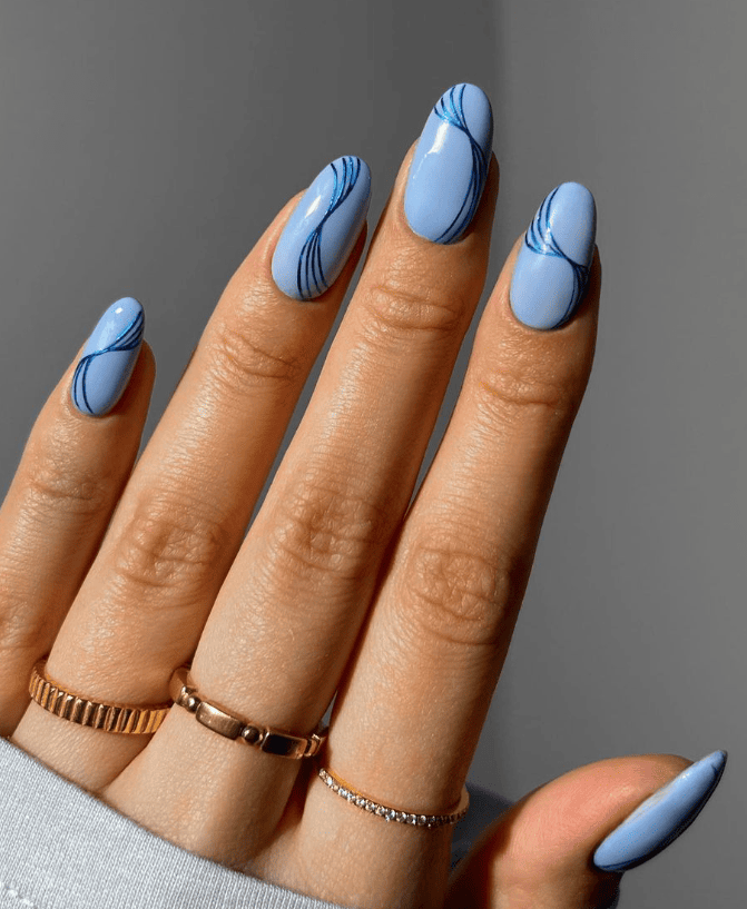 Pastel Blue with Dark Abstract Lines Pastel Blue with Dark Abstract Lines — Winter Blue Nails
