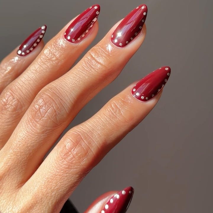 Deep Cherry Red Stilettos with Dot Accents Deep Cherry Red Stilettos with Dot Accents — Cherry Red Nails