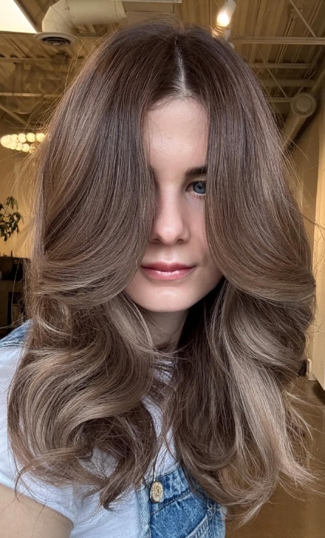 Mid-Back Light Brown with Ash Blonde Highlights Mid-Back Light Brown with Ash Blonde Highlights — Mushroom Brown Hair