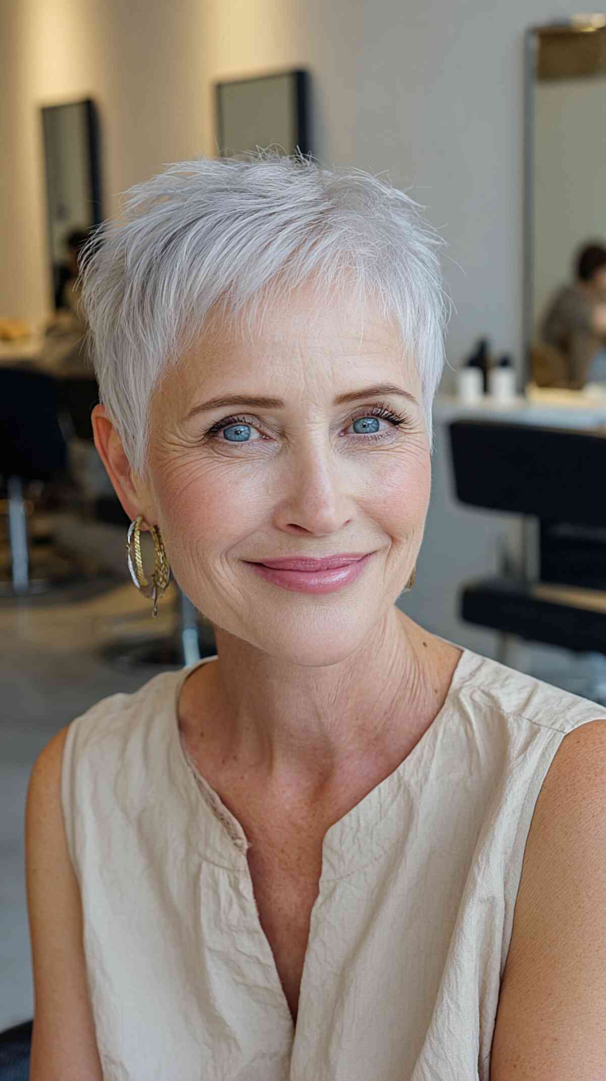 Ash Gray Pixie With Piecey Bangs Ash Gray Pixie With Piecey Bangs — Winter Haircuts for Gray Hair