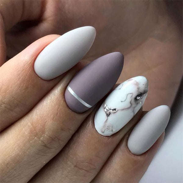 Muted Purple Matte Marble — Winter Marble Nails