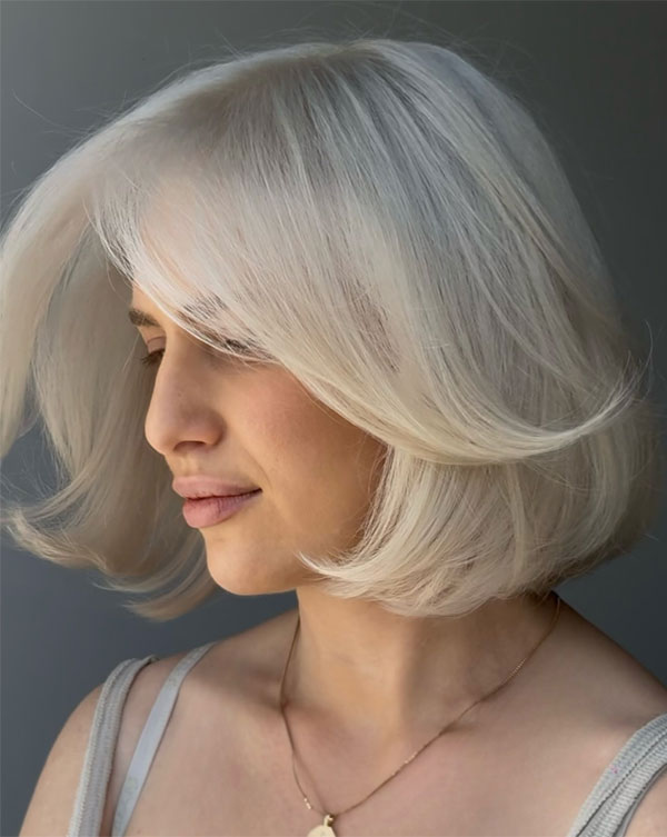 Sleek Chin-Length Icy Blonde Bob — Icy Blonde Hair