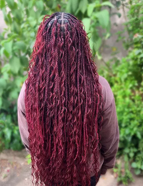 Dark Red Base Braids With Curly Ends — Winter Knotless Braids