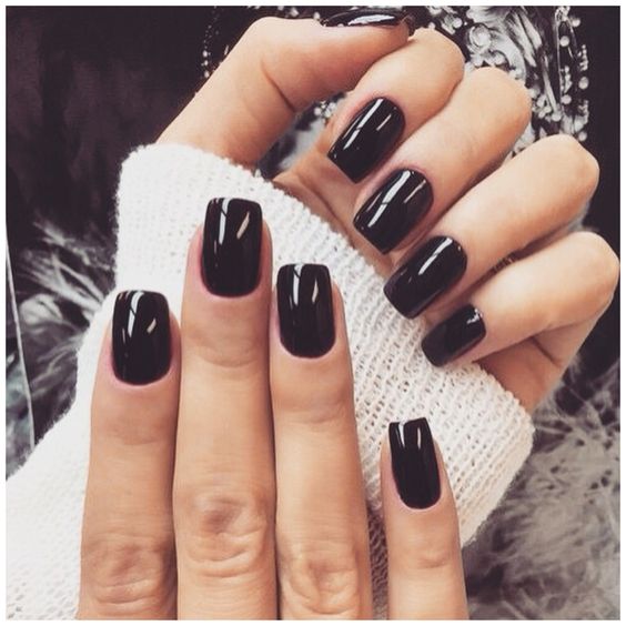 Opaque High Gloss Black Short Square Opaque High Gloss Black Short Square — Winter Black Nails