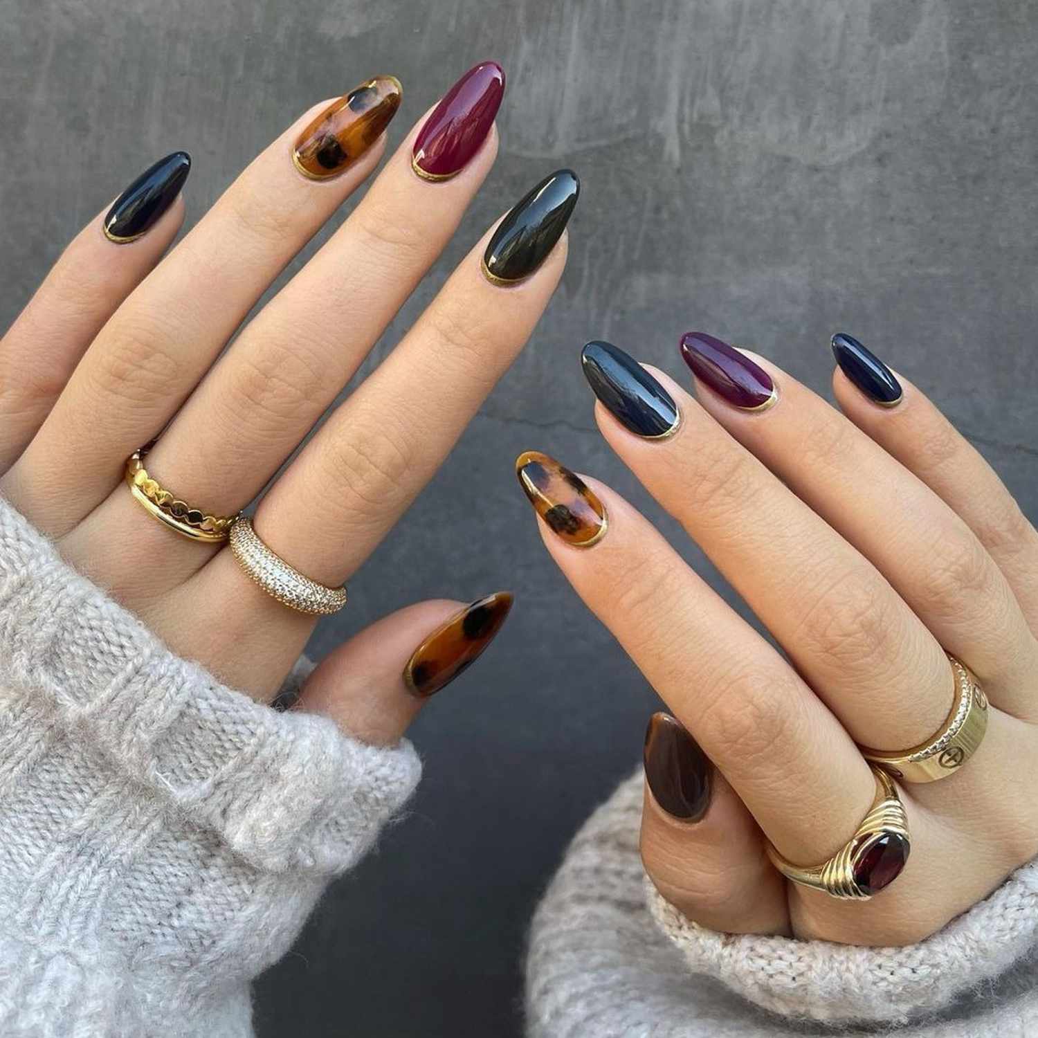 Dark Jewel Tones with Tortoise Shell — Dark Winter Nails
