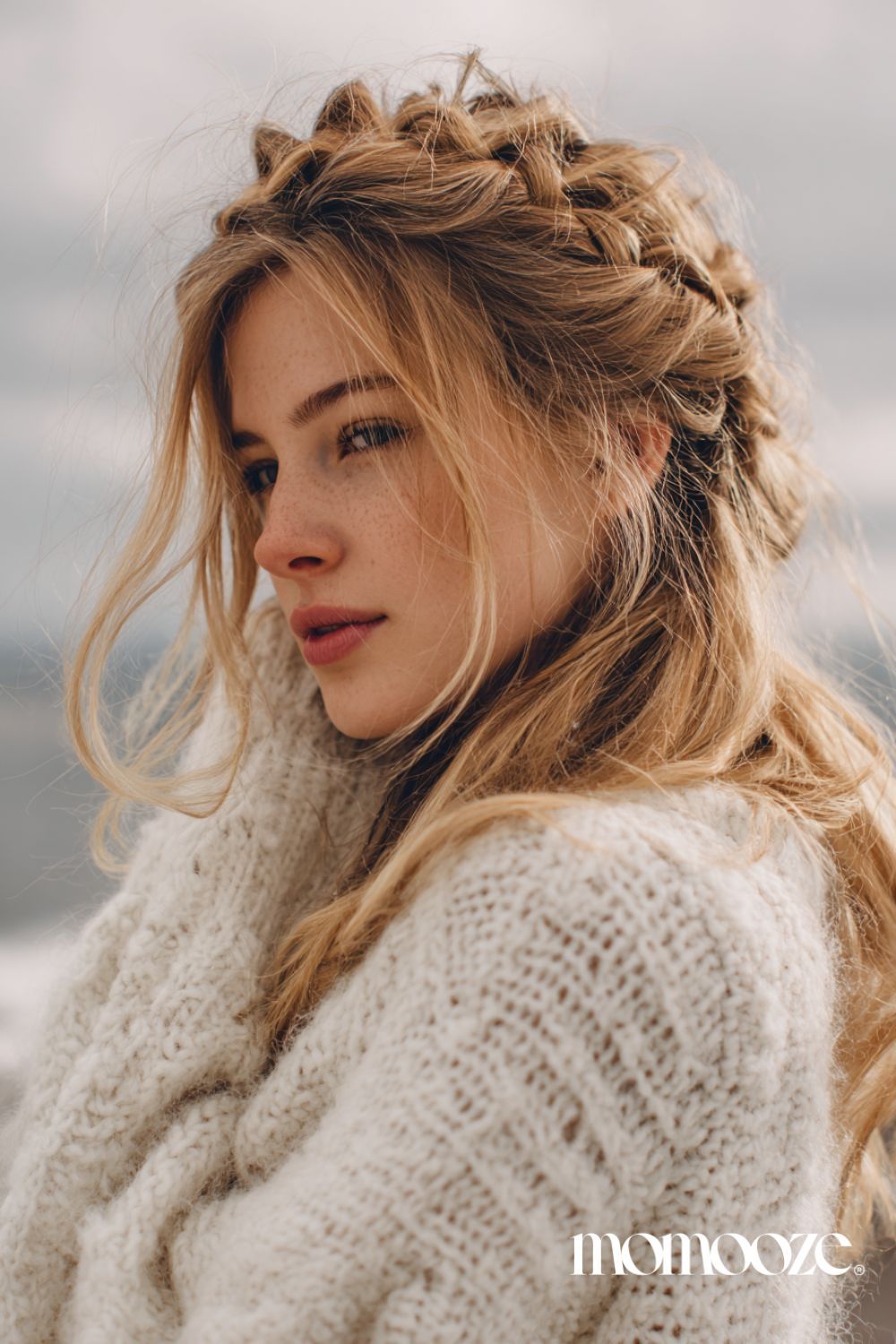 Blonde Braided Crown Updo — Winter Date Night Hairstyles