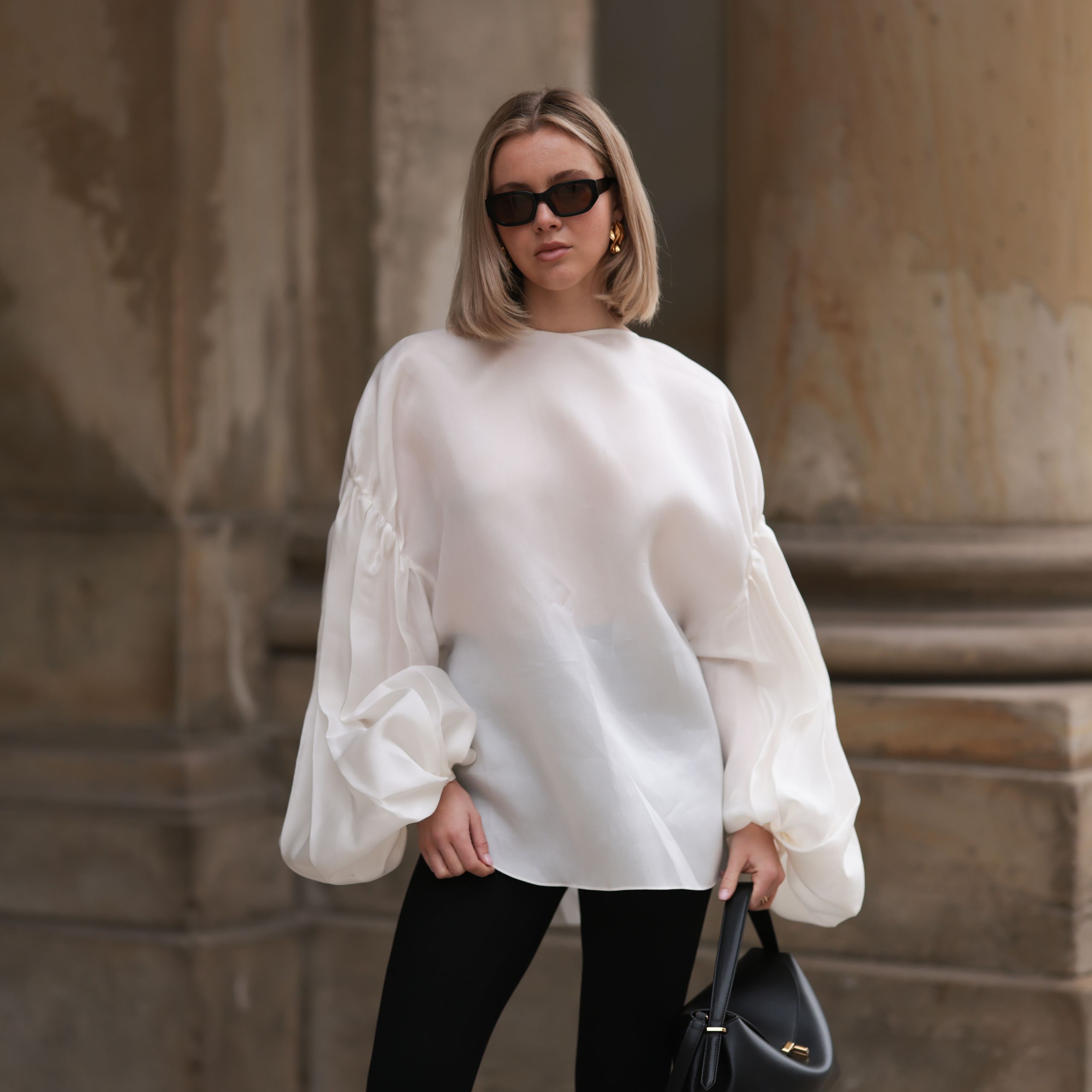 Sheer Blouse and Heeled Boots for a Dressy Casual Look — Winter Outfits with Leggings