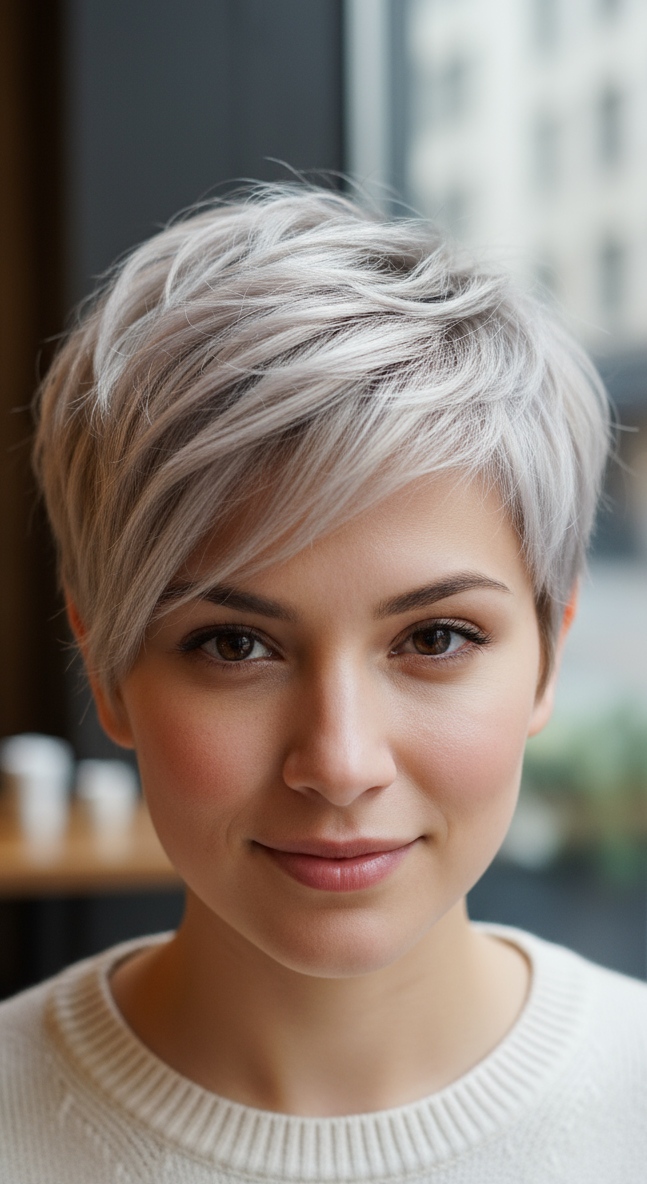 Pearl Blonde Visual Idea — Winter Pixie Haircuts