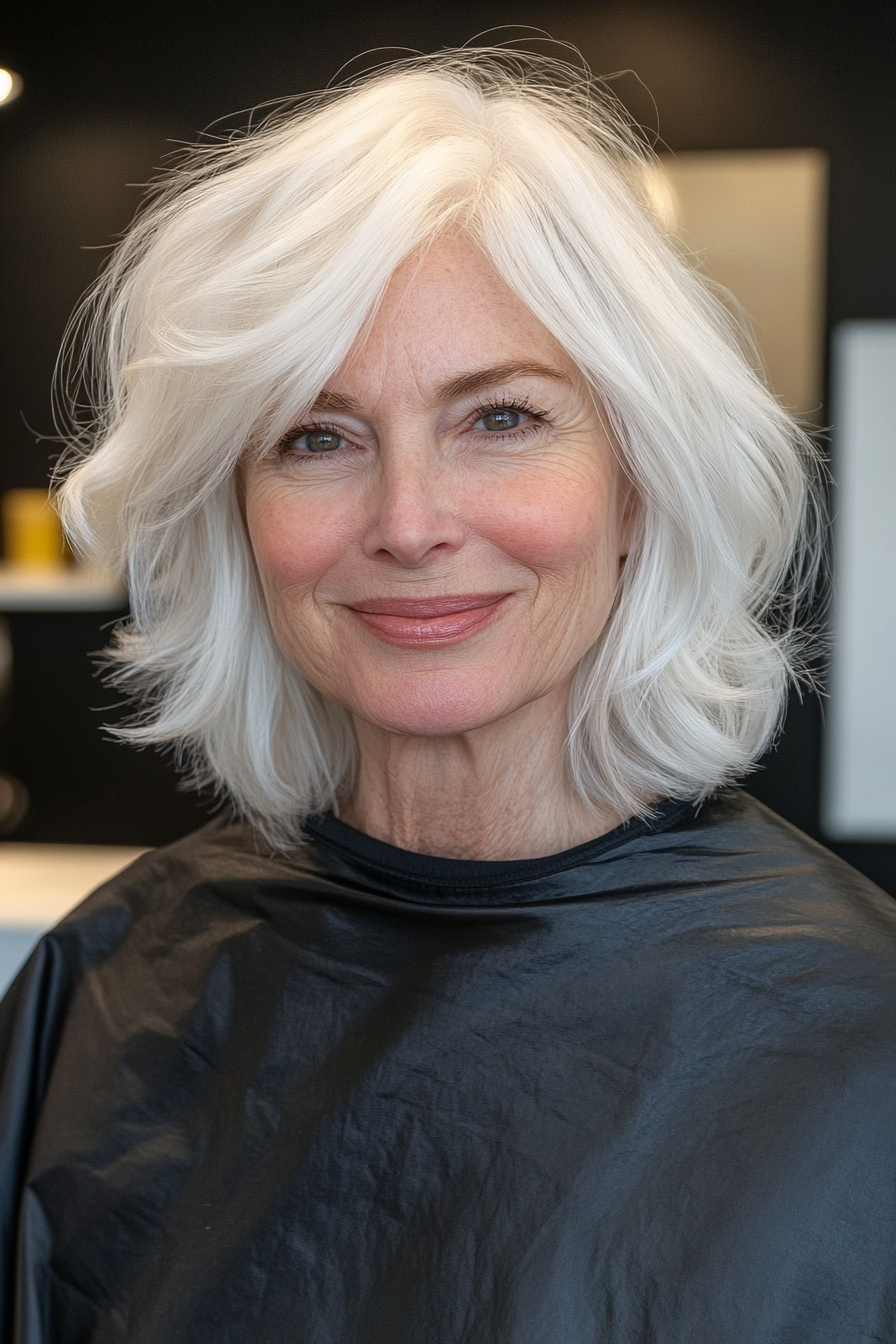 Bright Silver Layered Bob Style — Winter Hairstyles for Women Over 60