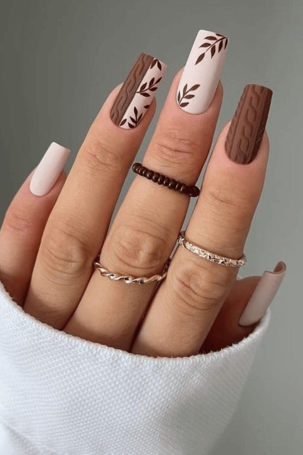 Brown Leaf Cable Knit Square Brown Leaf Cable Knit Square — Sweater Nails
