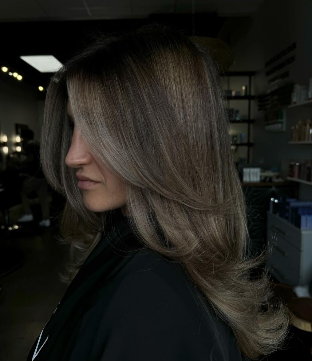 Ash Blonde Lob With Curtain Bangs — Reverse Balayage
