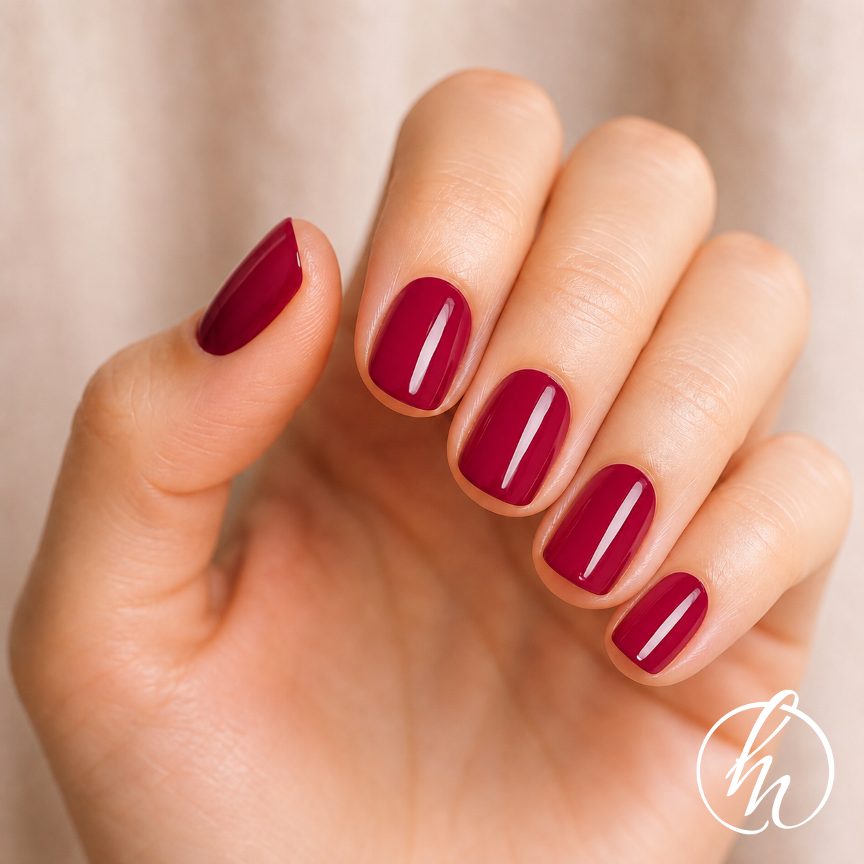 Vibrant Berry Red Glossy Short Nails — Burgundy Nails