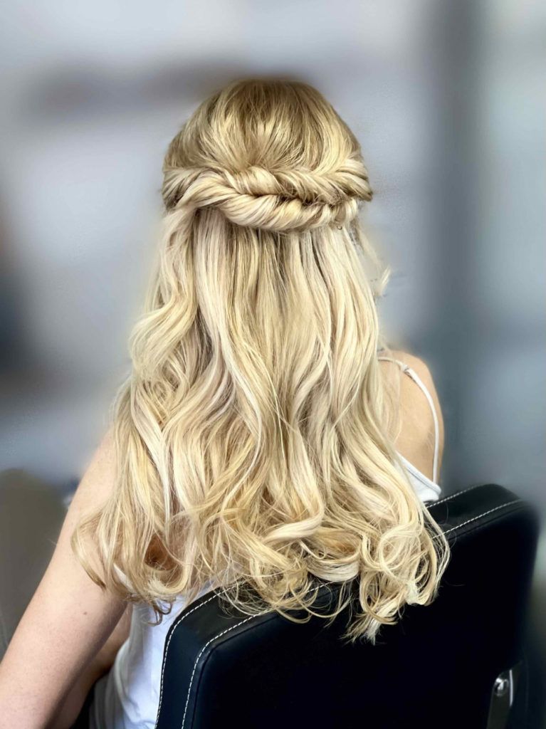 Ash Blonde Platinum Highlights Braided Crown Ash Blonde Platinum Highlights Braided Crown — Winter Half Up Half Down Hairstyles