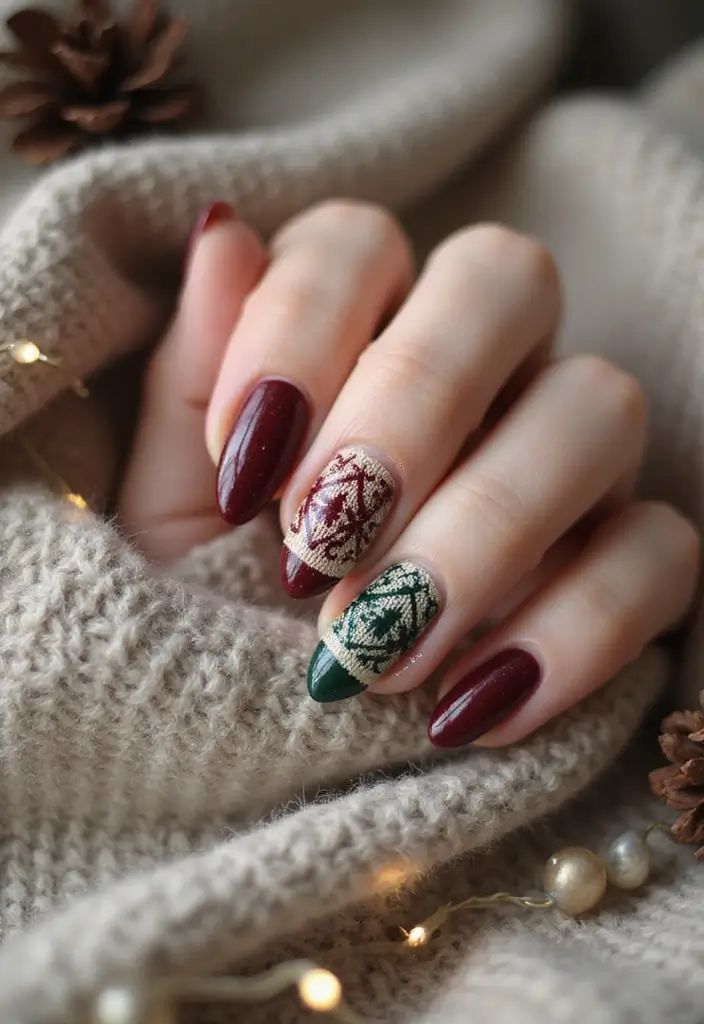 Glossy Oval Fair Isle Pattern Glossy Oval Fair Isle Pattern — Winter Matte Nails