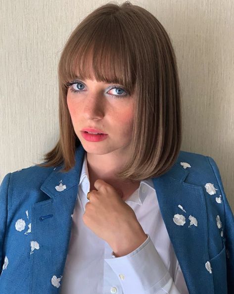 Medium Brown Blunt Bob With Blunt Bangs — Winter Lob Haircuts