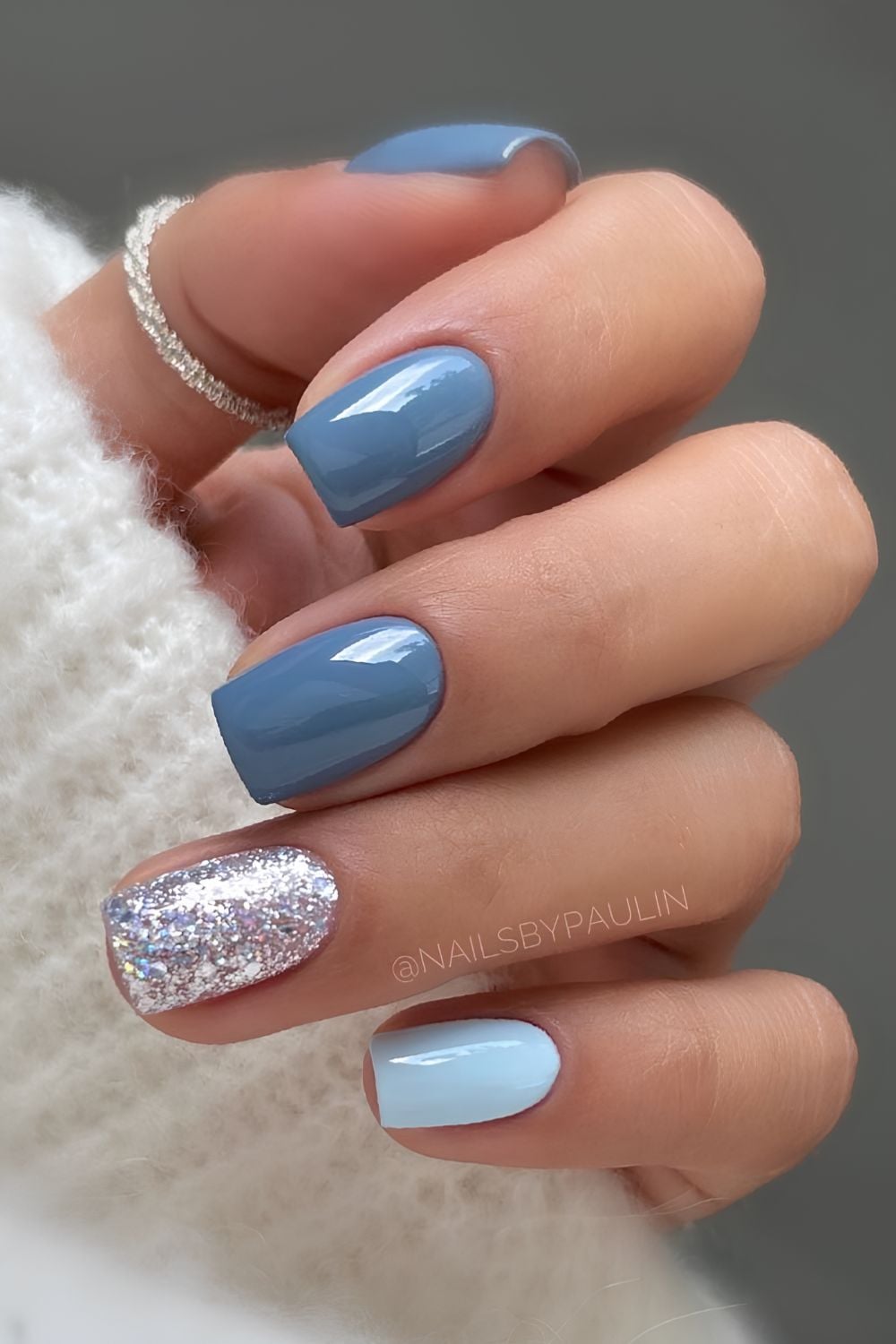 Muted Blue Glitter Accent Square Muted Blue Glitter Accent Square — Winter Blue Nails