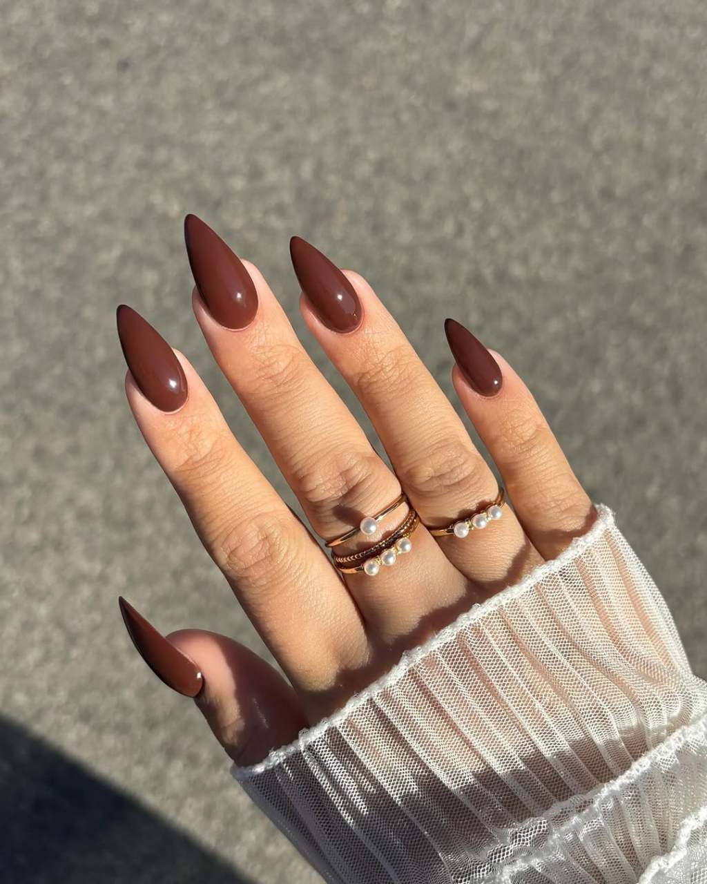 Warm Chocolate Glossy Stiletto Nails Warm Chocolate Glossy Stiletto Nails — Chocolate Brown Nails