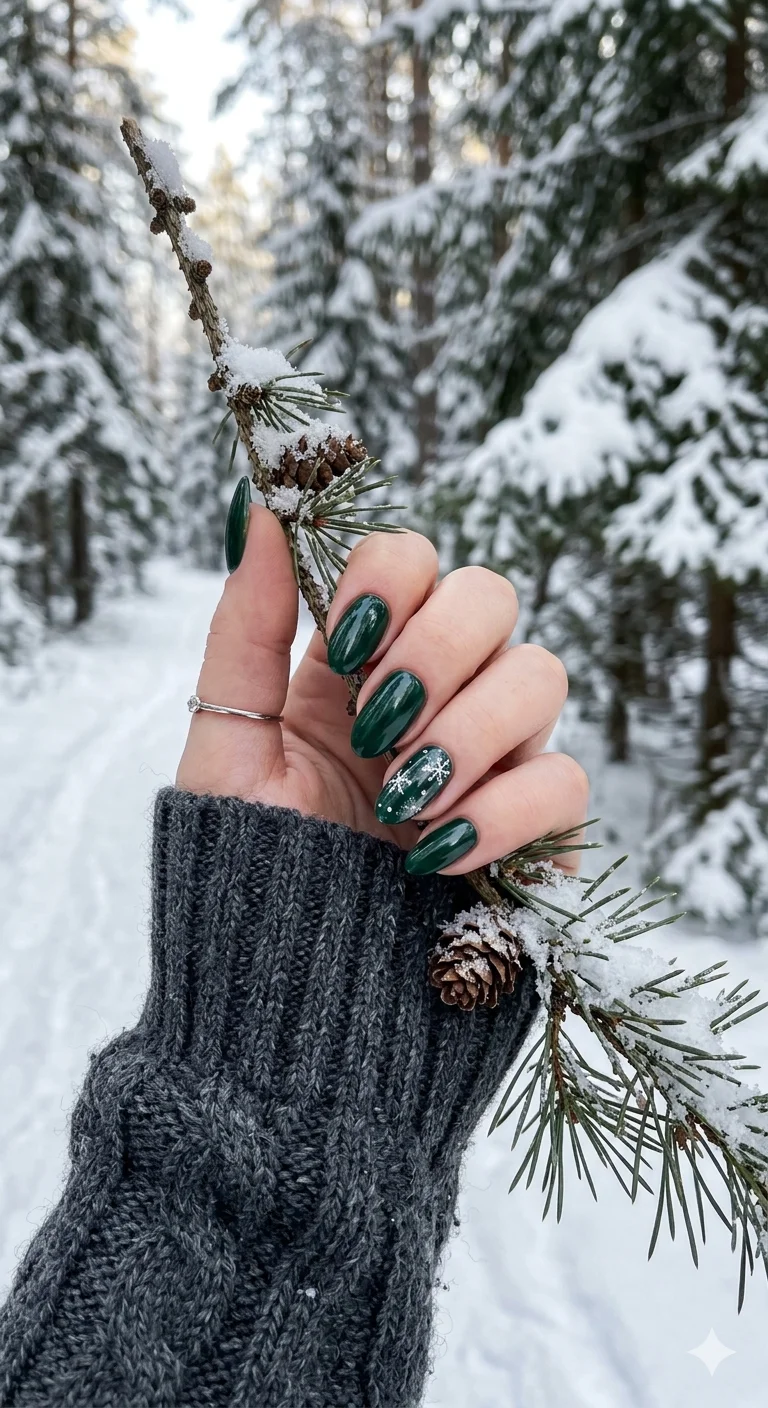 Dark Green Glitter Snowflake Nails Dark Green Glitter Snowflake Nails — Winter Nails