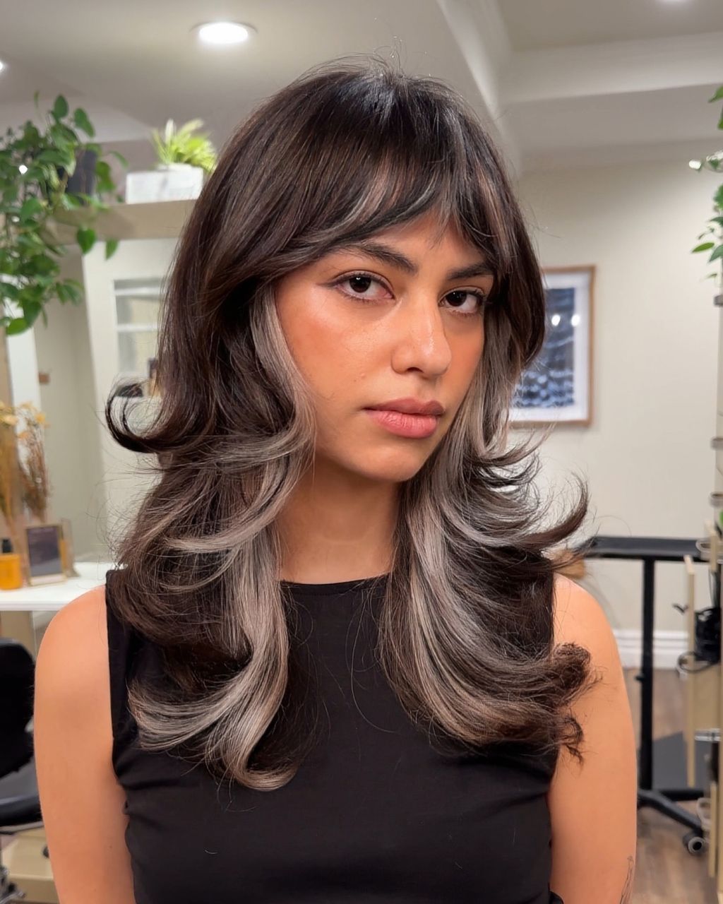 Dark Brown With Ash Blonde Highlights Visual Idea Dark Brown With Ash Blonde Highlights Visual Idea — Winter Haircuts for Wavy Hair