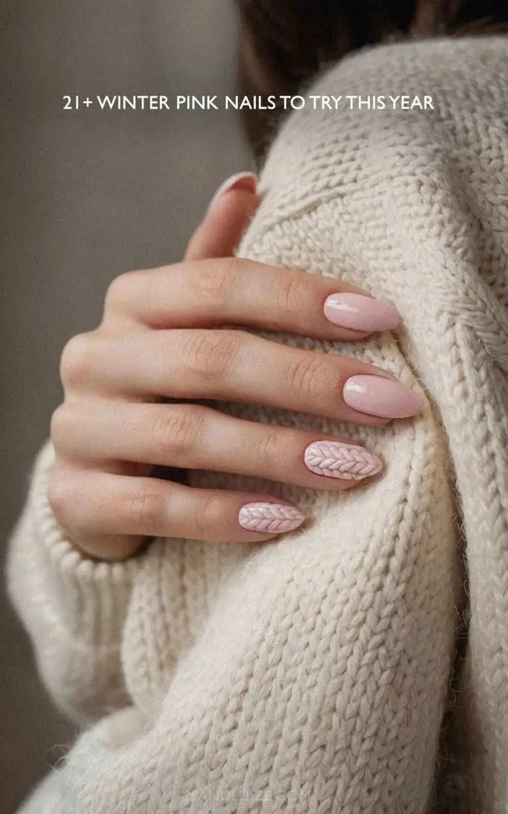 Matte Light Pink Cable Knit Accent Nails Matte Light Pink Cable Knit Accent Nails — Winter Pink Nails