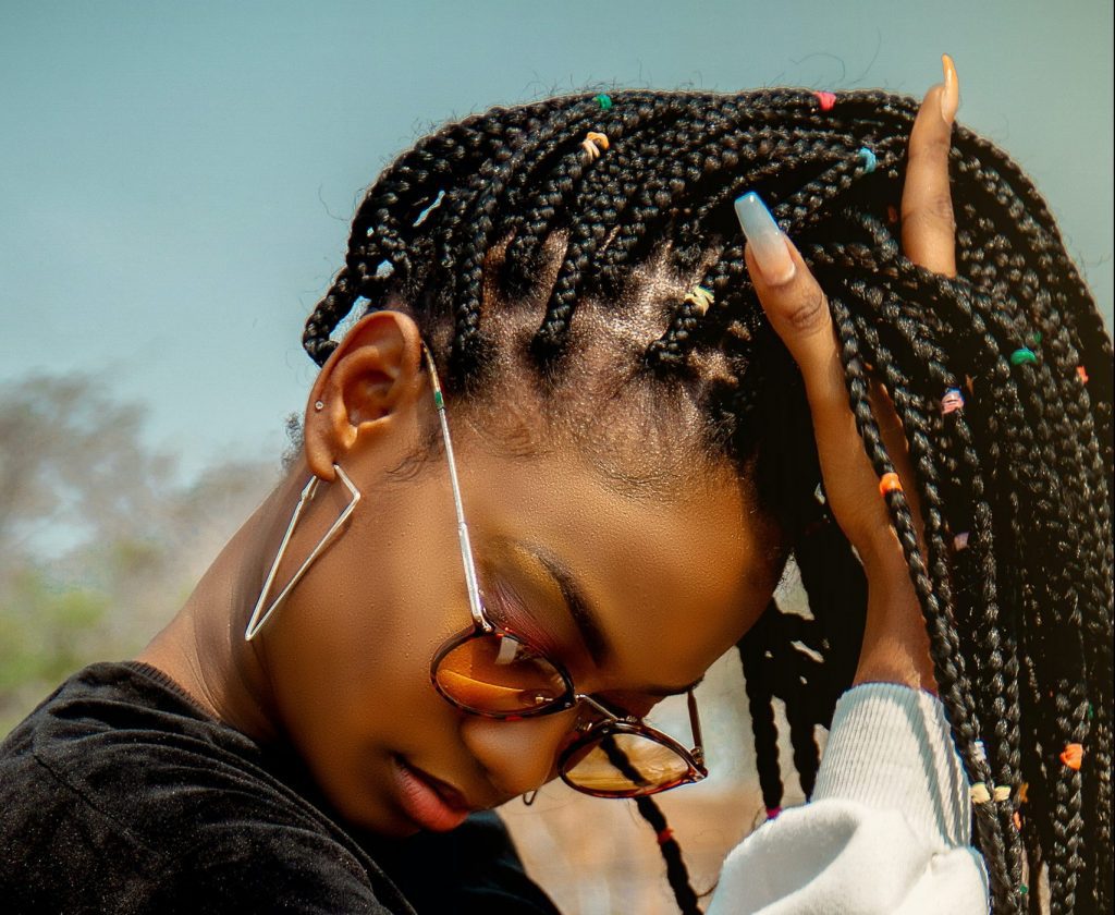 Black Braids With Decorative Beads — Winter Knotless Braids