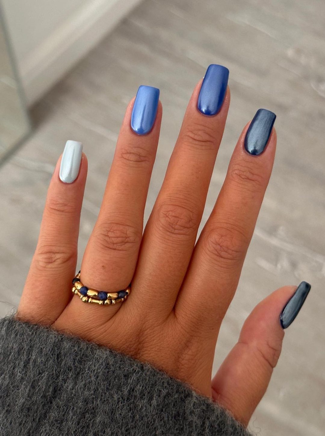 Blue Gradient Metallic Nails — Winter Nail Colors for Women Over 40