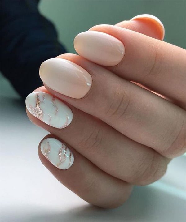 Pale Pink Marble with Rose Gold Foil — Winter Marble Nails