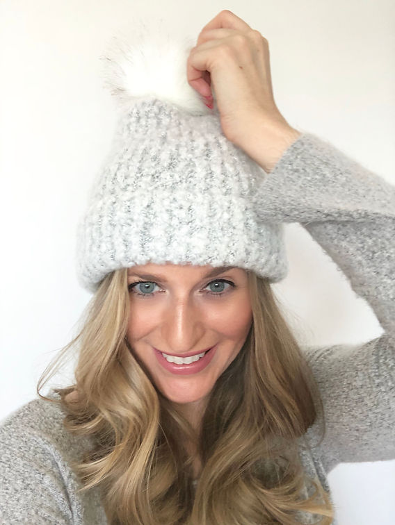 Collarbone Blonde Waves With Sparkly Beanie Collarbone Blonde Waves With Sparkly Beanie — Winter Hat Hairstyles