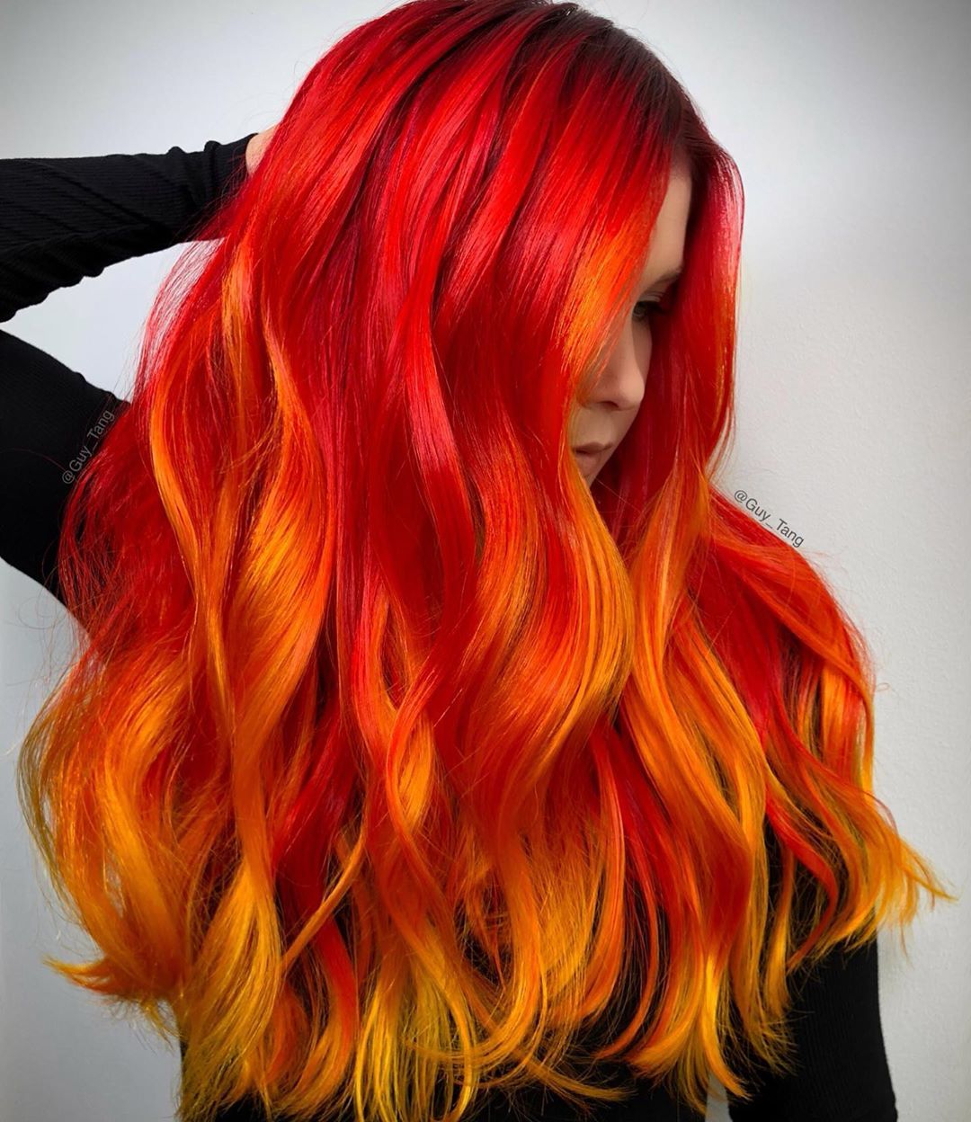 Vibrant Red to Orange Ombre — Winter Ombre Hair