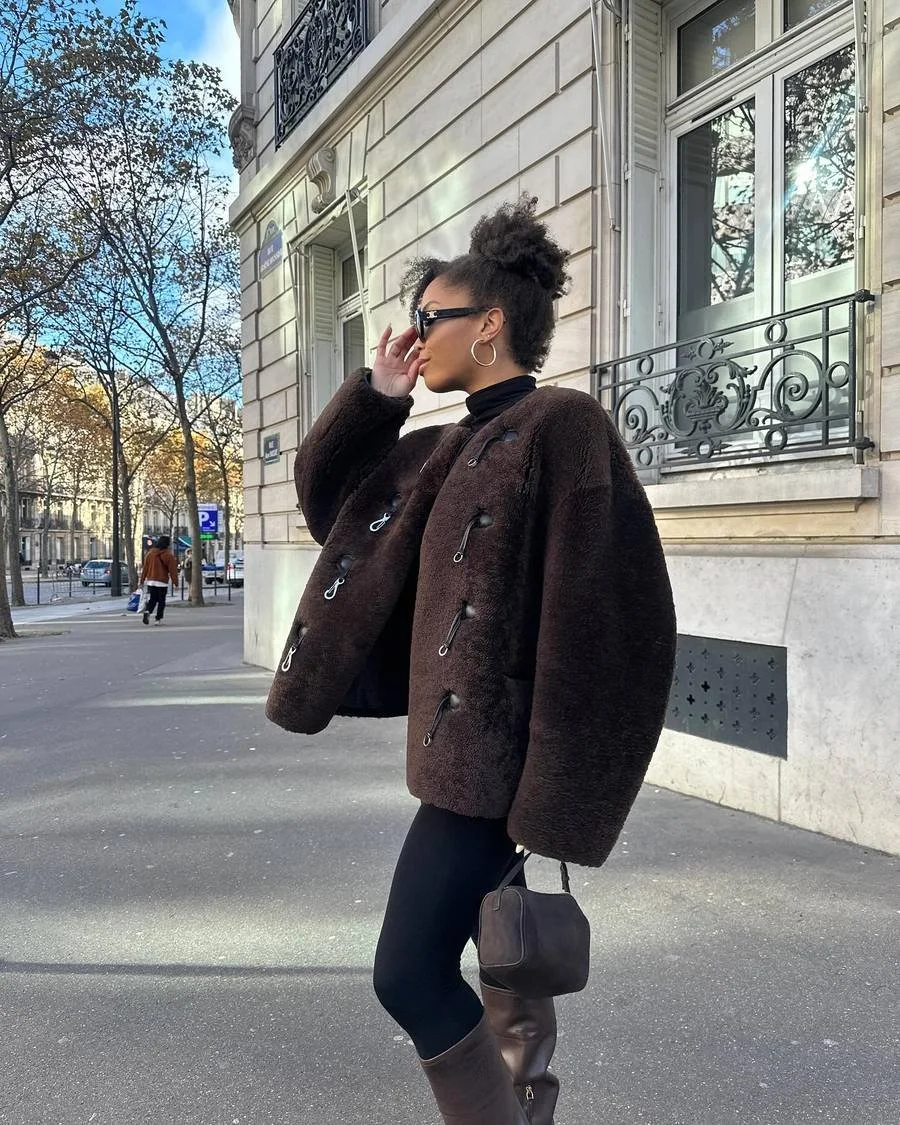 Cozy Layers: Fuzzy Jacket with Leggings and Knee-High Boots Cozy Layers: Fuzzy Jacket with Leggings and Knee-High Boots — December Outfits