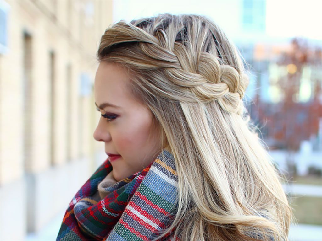 Ash Blonde Half-Up with Braid and Scarf Ash Blonde Half-Up with Braid and Scarf — Winter Hairstyles with Scarf