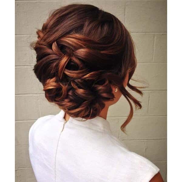 Braided Dark Brown Updo with Auburn Highlights — Winter Updos